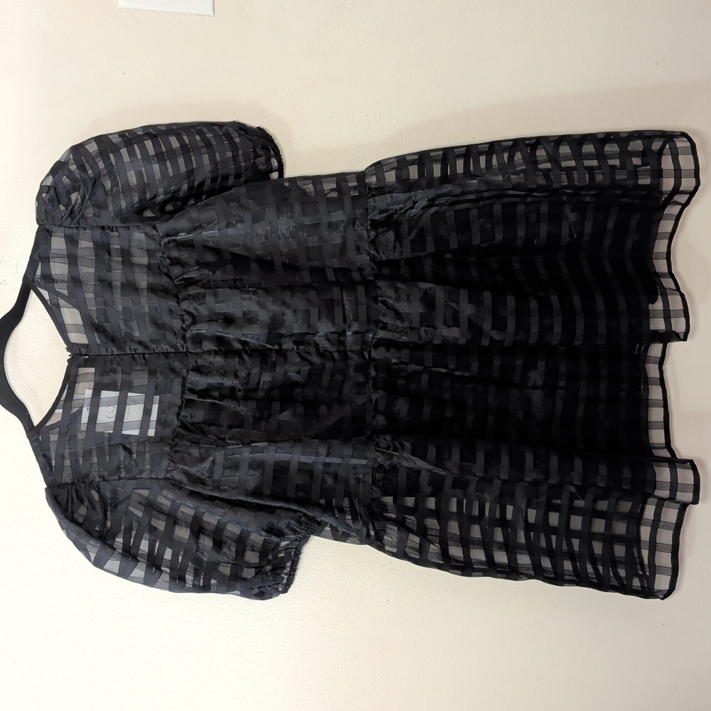 TCEC Mesh Gingham Mini Dress Black Goth Lightweight Party NEW Women's Size L - Picture 5 of 5